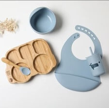Blue Whale Silicone & Bamboo Full Dining Set
