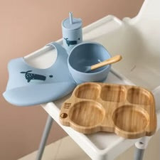 Blue Whale Silicone & Bamboo Full Dining Set