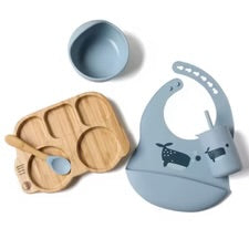Blue Whale Silicone & Bamboo Full Dining Set