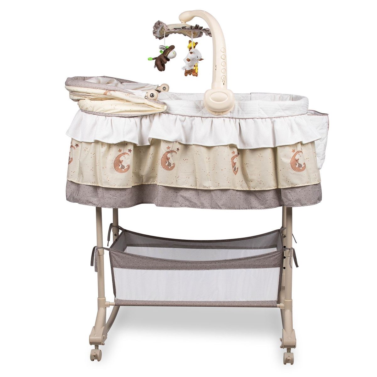 Baby Bassinet with Storage & Wheels