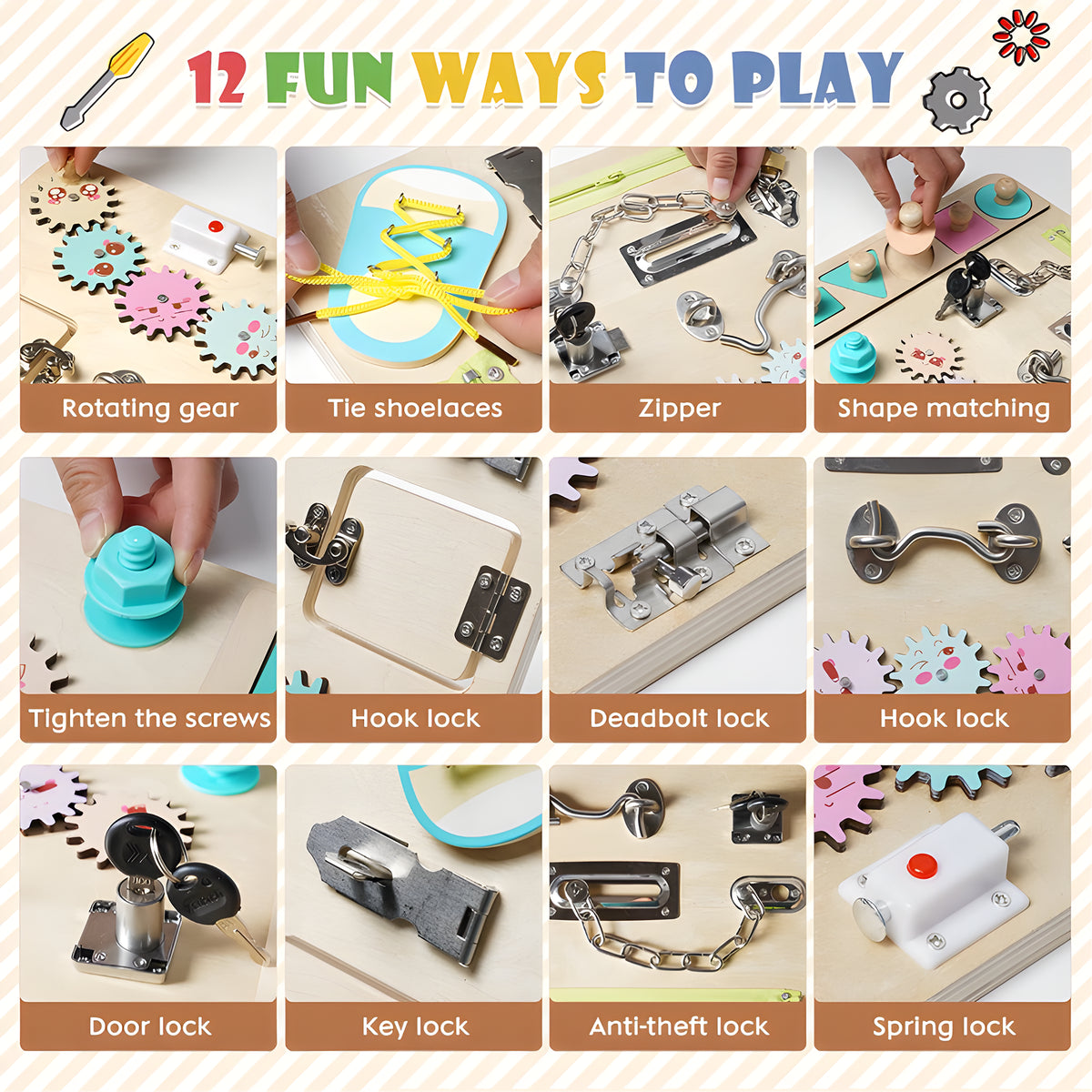 Montessori Wooden Busy Board