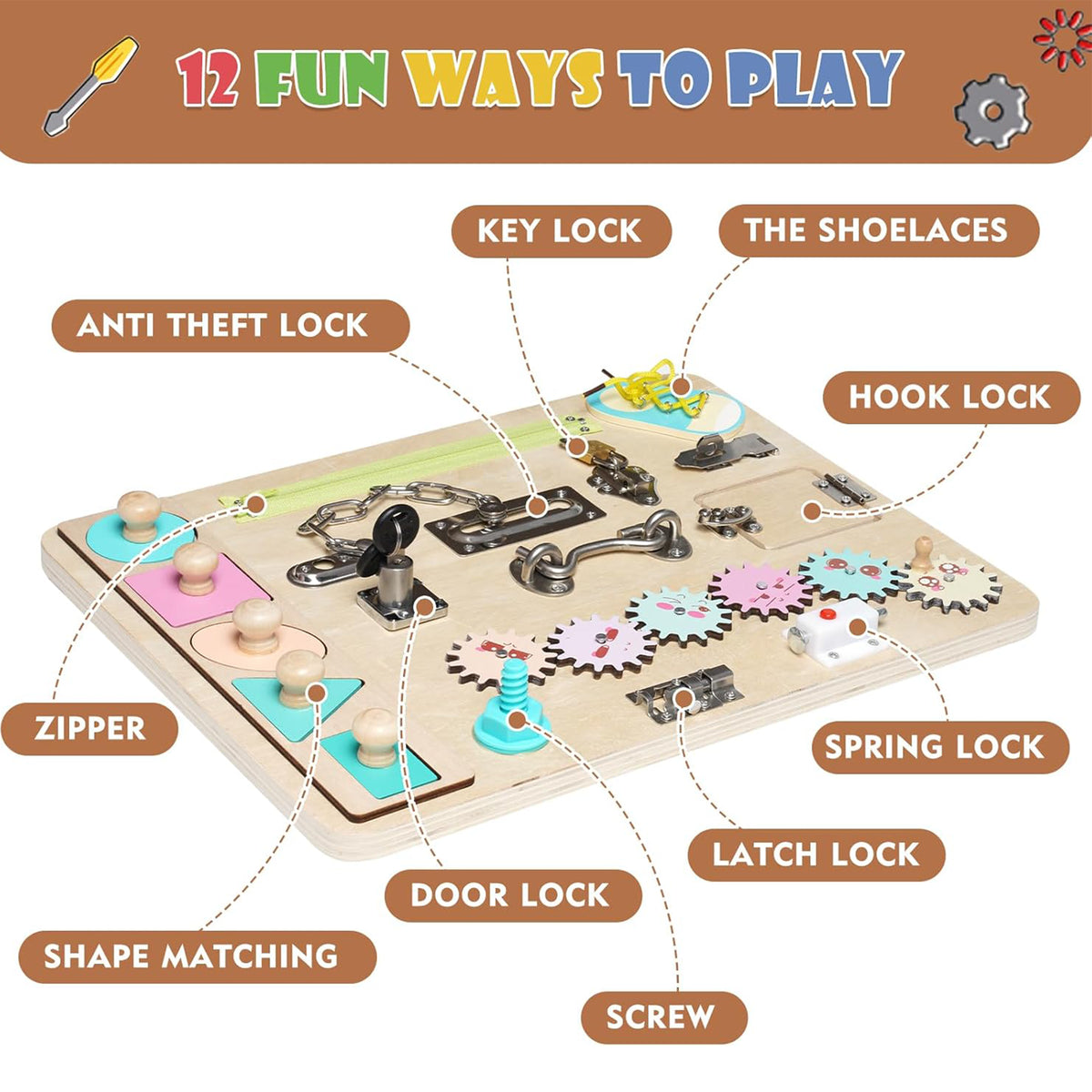 Montessori Wooden Busy Board