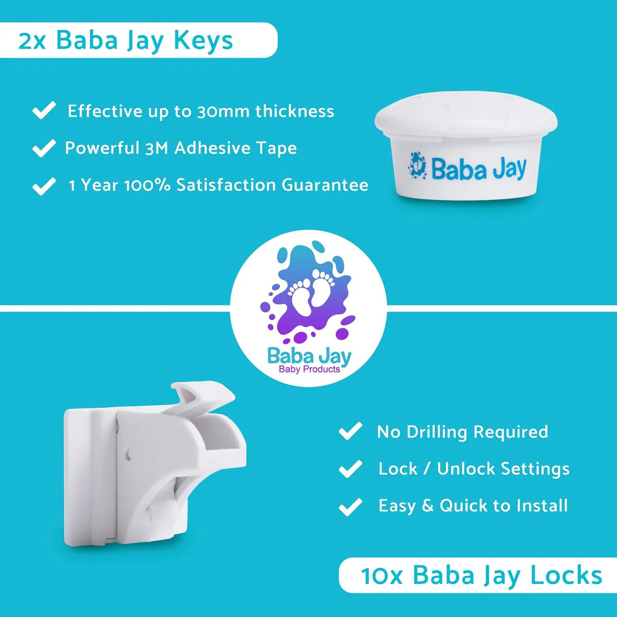 Magnetic Baby Safety Locks (10 Locks & 2 Keys)